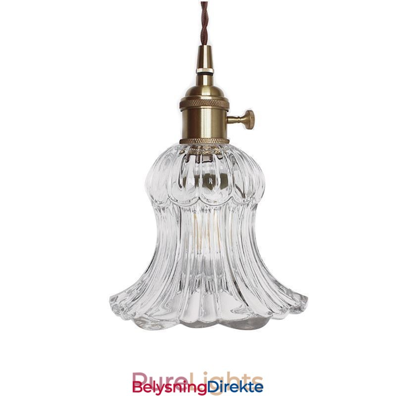 Klar, Ribbet Glass Pendellampe Blomsterformet Lampe Med Vribryter