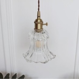 Klar, Ribbet Glass Pendellampe Blomsterformet Lampe Med Vribryter