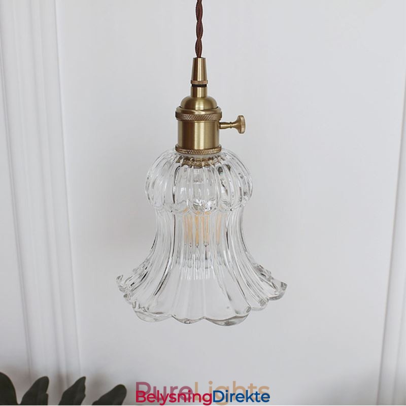 Klar, Ribbet Glass Pendellampe Blomsterformet Lampe Med Vribryter