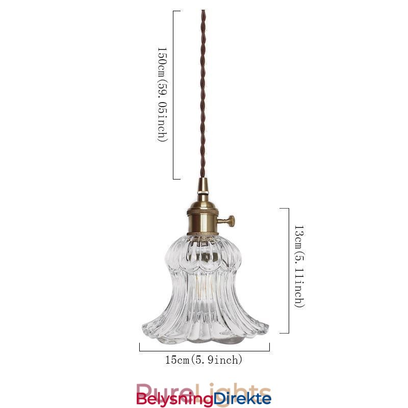 Klar, Ribbet Glass Pendellampe Blomsterformet Lampe Med Vribryter