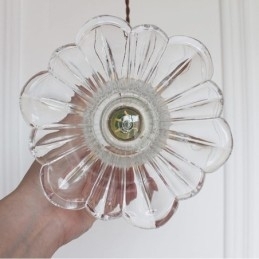 Klar, Ribbet Glass Pendellampe Blomsterformet Lampe Med Vribryter