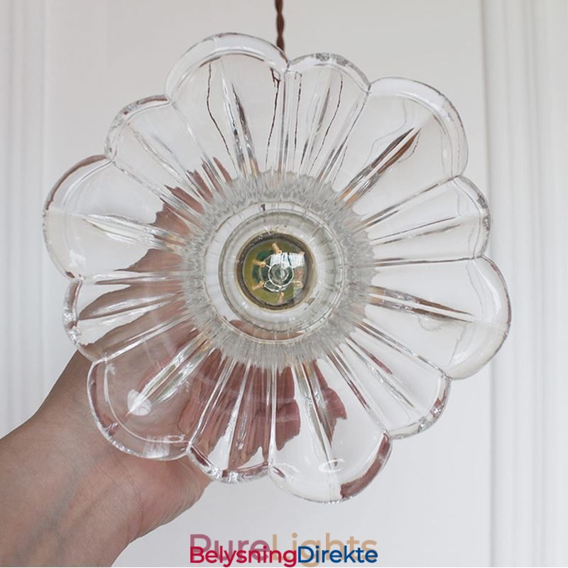 Klar, Ribbet Glass Pendellampe Blomsterformet Lampe Med Vribryter
