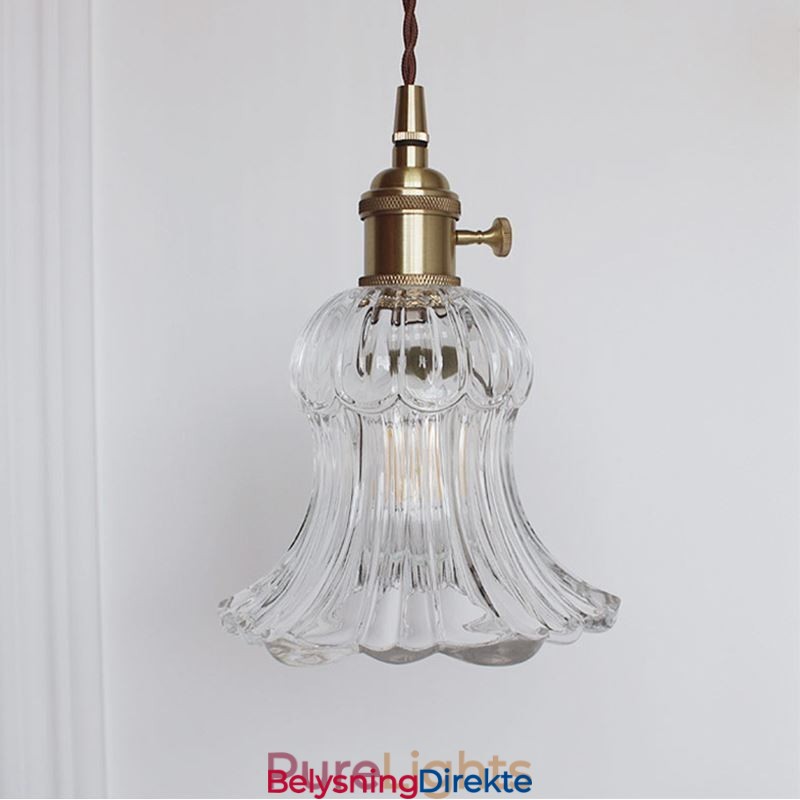 Klar, Ribbet Glass Pendellampe Blomsterformet Lampe Med Vribryter