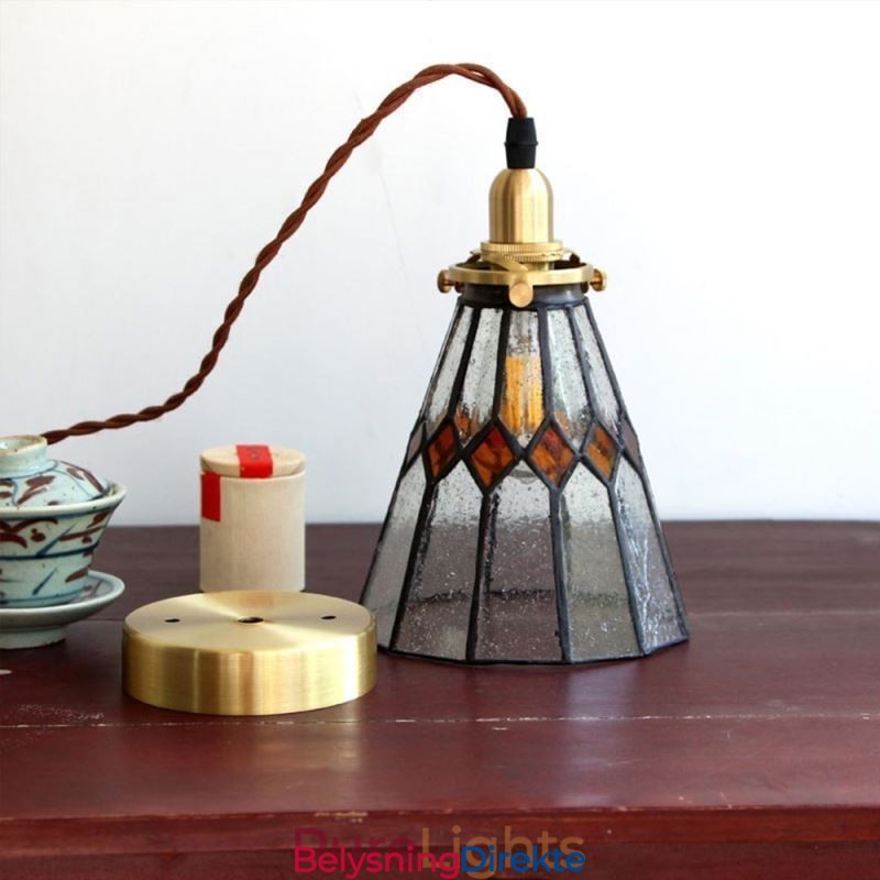 Rustikk Taklampe I Farget Glass