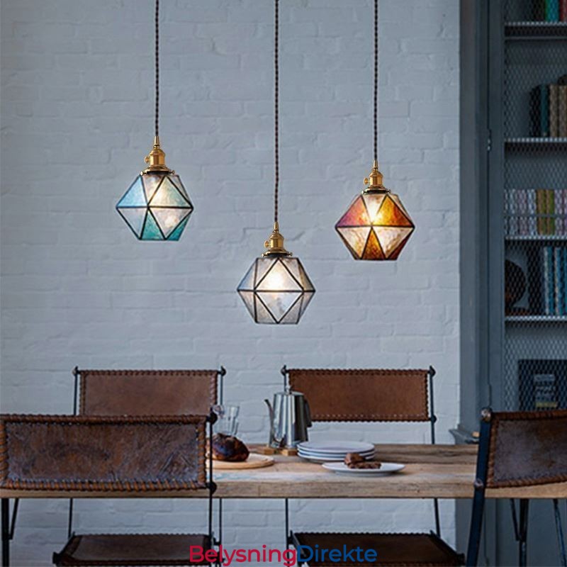 Geometrisk Farget Glass Pendellampe I Gårdshusstil