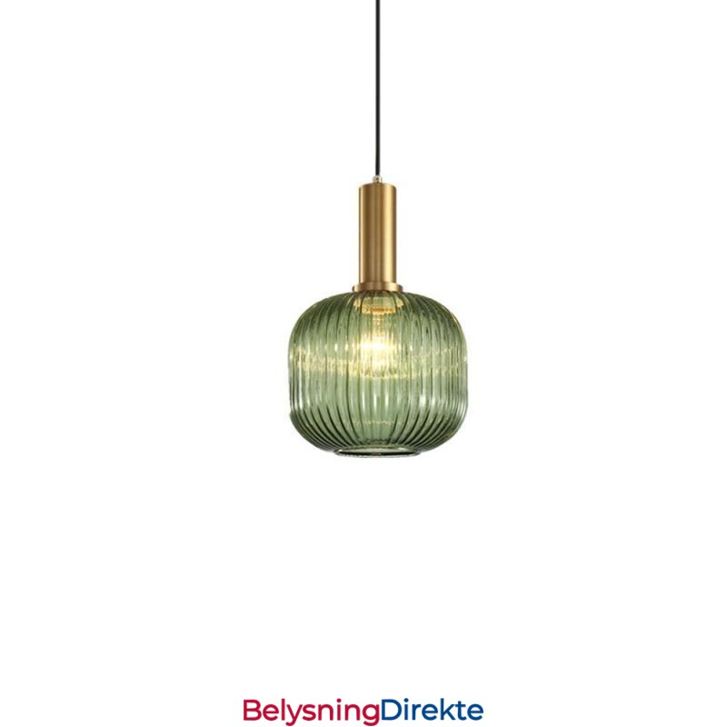 Ribbet Glasspendellampe Med Messingholder