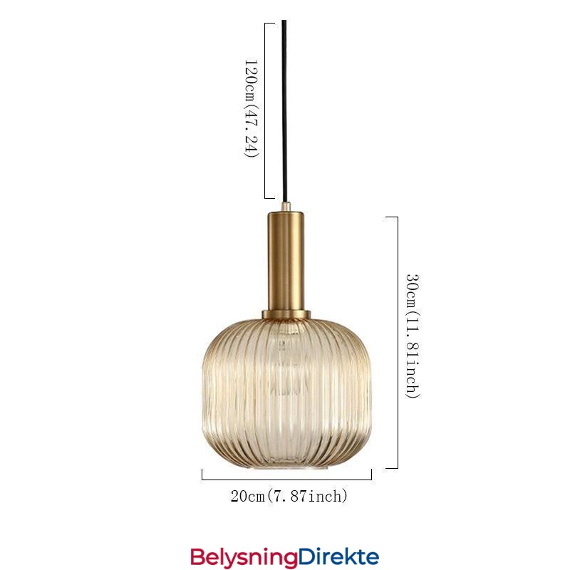 Ribbet Glasspendellampe Med Messingholder