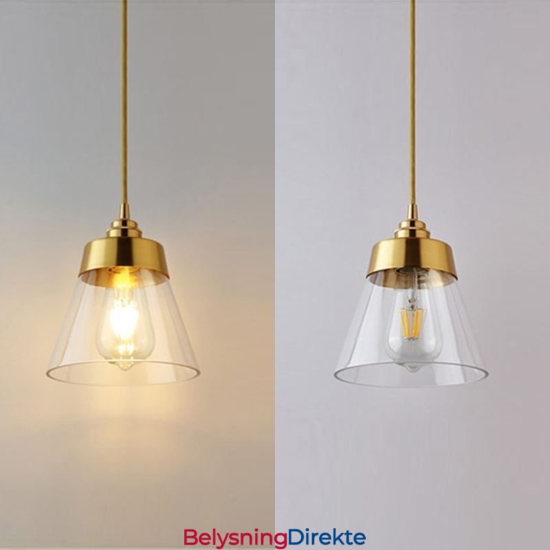 Nordisk Retro Pendellampe Glasskjerm Hjemmebelysning Messingholder Lampelampe