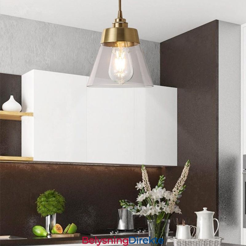 Nordisk Retro Pendellampe Glasskjerm Hjemmebelysning Messingholder Lampelampe