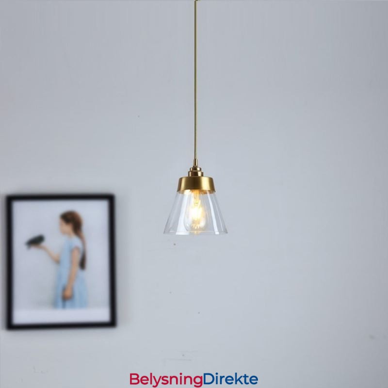 Nordisk Retro Pendellampe Glasskjerm Hjemmebelysning Messingholder Lampelampe