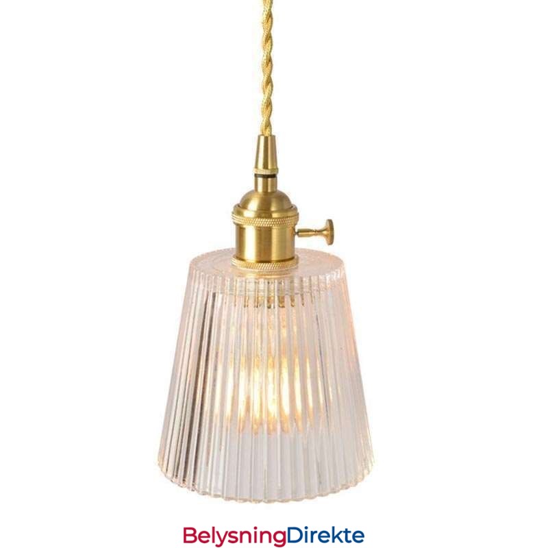 Messing Ribbet Glass Pendellampe Kjegleskjerm Med Vribryter