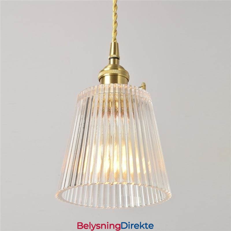 Messing Ribbet Glass Pendellampe Kjegleskjerm Med Vribryter