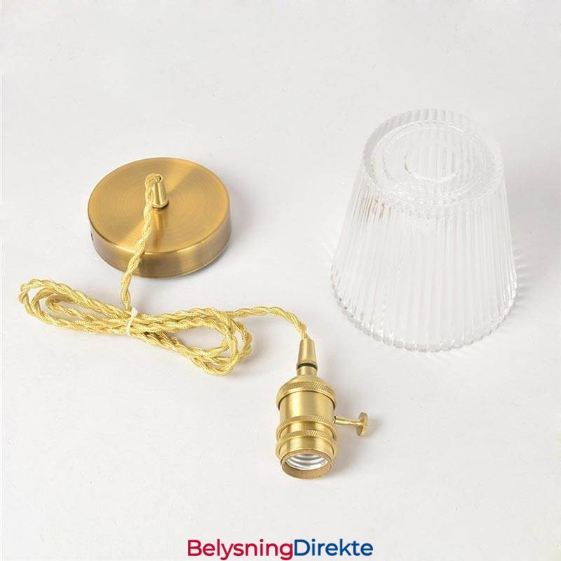 Messing Ribbet Glass Pendellampe Kjegleskjerm Med Vribryter