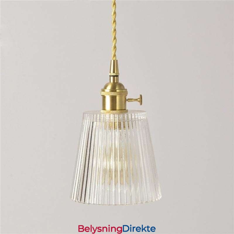 Messing Ribbet Glass Pendellampe Kjegleskjerm Med Vribryter