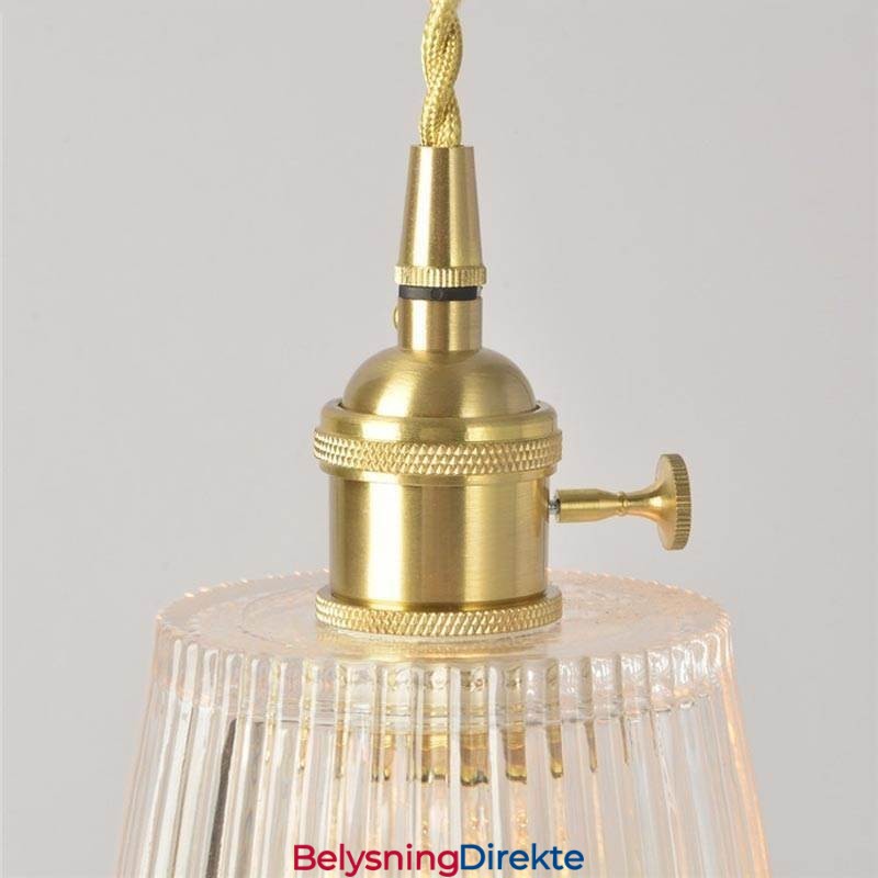 Messing Ribbet Glass Pendellampe Kjegleskjerm Med Vribryter