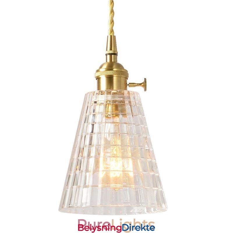Firkantet, Klart, Ribbet Glasspendellampe I Messing Med Vribryter
