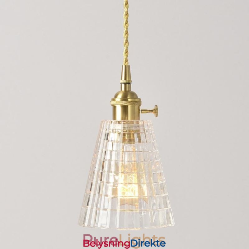 Firkantet, Klart, Ribbet Glasspendellampe I Messing Med Vribryter