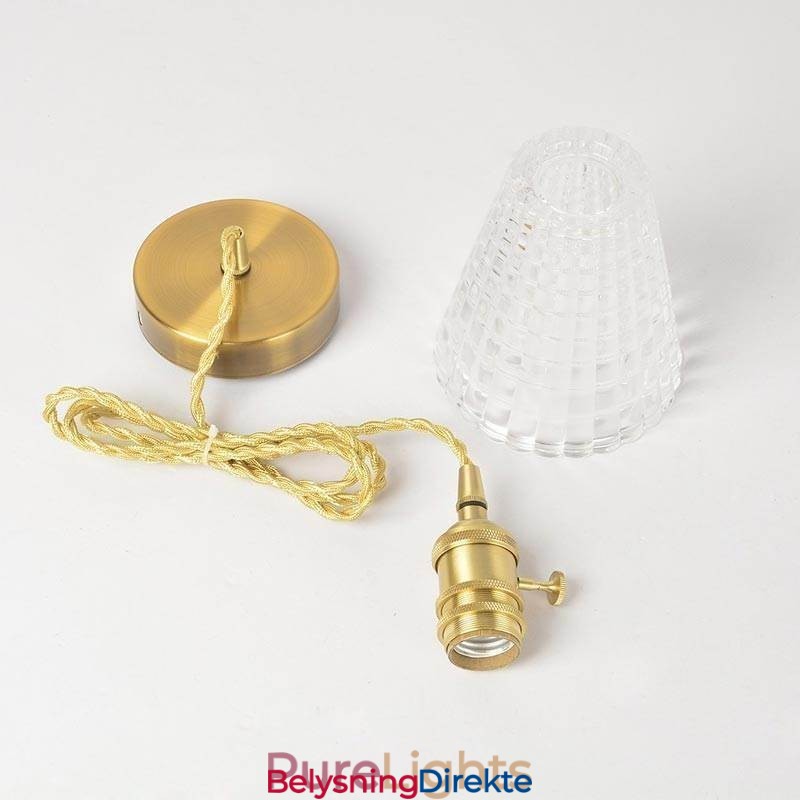 Firkantet, Klart, Ribbet Glasspendellampe I Messing Med Vribryter