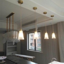 Firkantet, Klart, Ribbet Glasspendellampe I Messing Med Vribryter