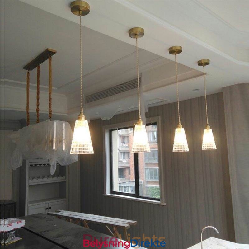 Firkantet, Klart, Ribbet Glasspendellampe I Messing Med Vribryter