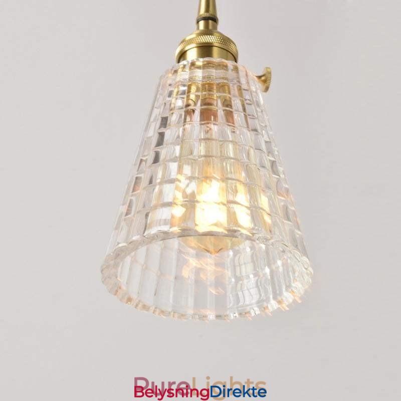 Firkantet, Klart, Ribbet Glasspendellampe I Messing Med Vribryter