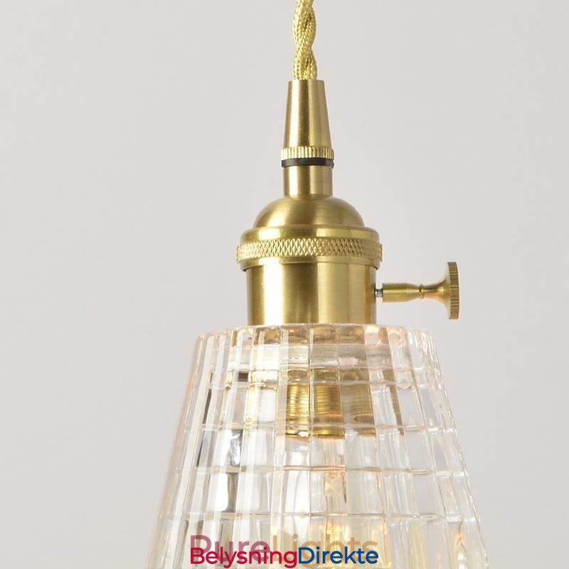 Firkantet, Klart, Ribbet Glasspendellampe I Messing Med Vribryter