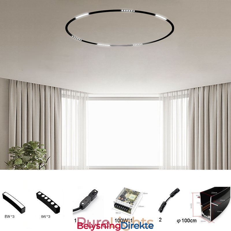 Sirkulær Skinnelampe Magnetisk Innfelt Spotlight Dekorativ Lampe 100 Cm