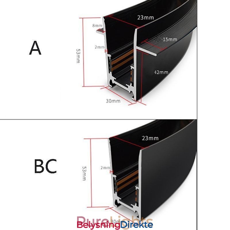 Innfelte Skinnebelysningsskinner Runde Magnetiske Aluminiums Skinnestrimler