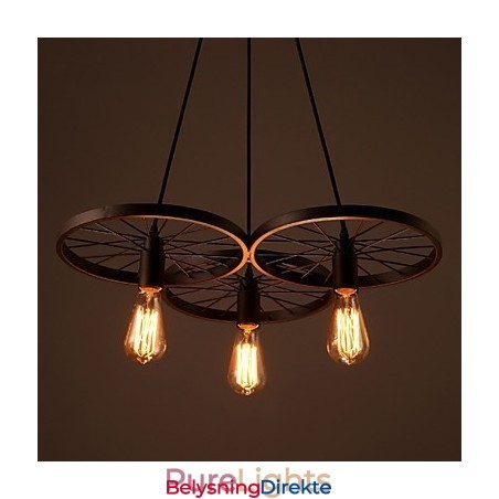 Loft Retro Pendellamper Amerikansk Landlig Smijernslysekrone I Industriell Stil Med Hjul