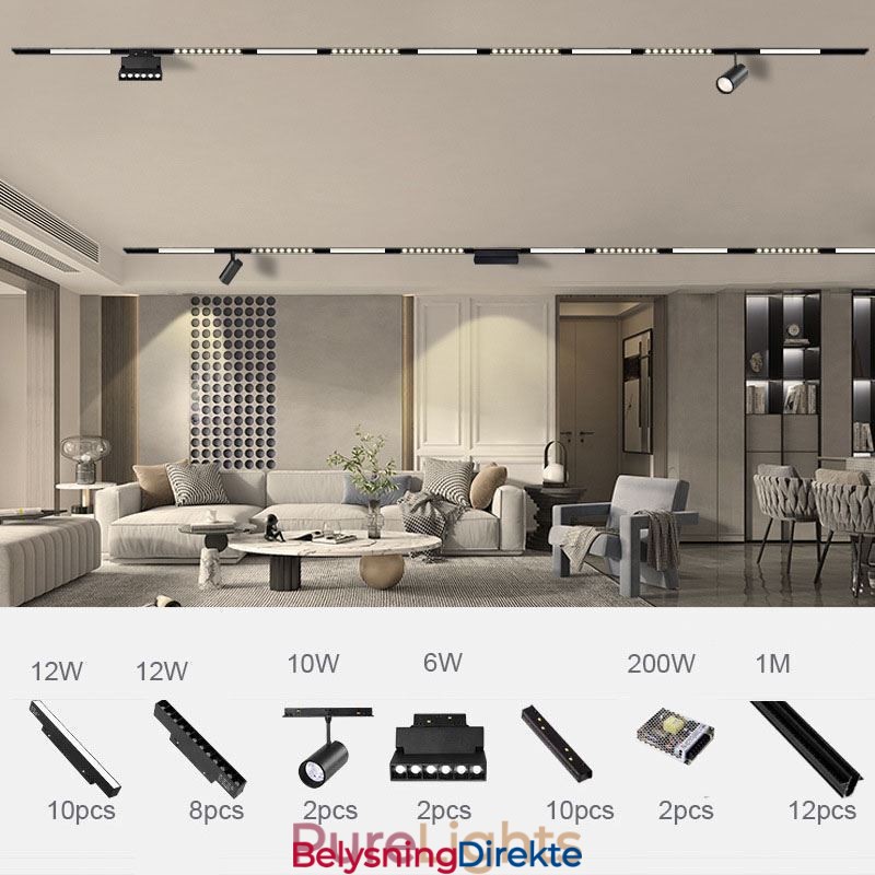 Magnetisk Skinnelampe Innfelt Spotlight Dekorativ Lampe 6M*2