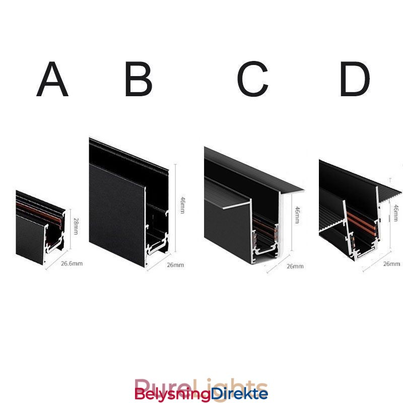 Innfelte Skinnebelysningsskinner Magnetisk Aluminiumsskinneoverflateprofil Ultratynn Skinnelyslist 100 Cm