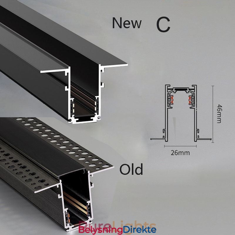 Innfelte Skinnebelysningsskinner Magnetisk Aluminiumsskinneoverflateprofil Ultratynn Skinnelyslist 100 Cm
