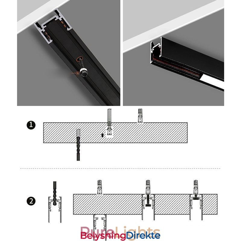 Innfelte Skinnebelysningsskinner Magnetisk Aluminiumsskinneoverflateprofil Ultratynn Skinnelyslist 100 Cm