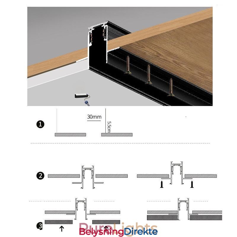 Innfelte Skinnebelysningsskinner Magnetisk Aluminiumsskinneoverflateprofil Ultratynn Skinnelyslist 100 Cm