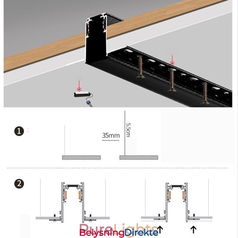 Innfelte Skinnebelysningsskinner Magnetisk Aluminiumsskinneoverflateprofil Ultratynn Skinnelyslist 100 Cm