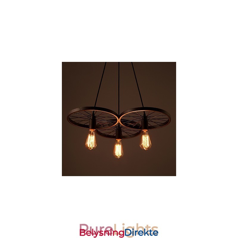 Loft Retro Pendellamper Amerikansk Landlig Smijernslysekrone I Industriell Stil Med Hjul