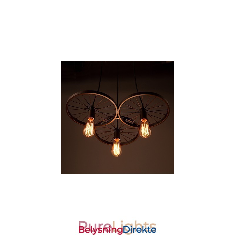 Loft Retro Pendellamper Amerikansk Landlig Smijernslysekrone I Industriell Stil Med Hjul