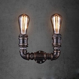 2 Lys Vintage Metall Vannrørsvegglampe Med Edison-Pære