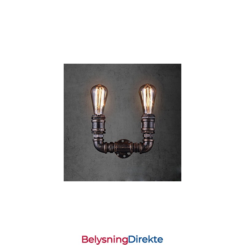 2 Lys Vintage Metall Vannrørsvegglampe Med Edison-Pære