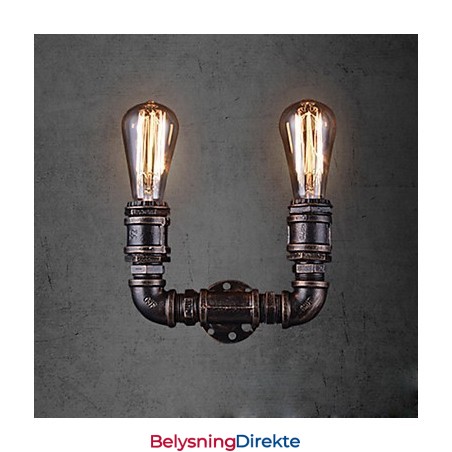 2 Lys Vintage Metall Vannrørsvegglampe Med Edison-Pære