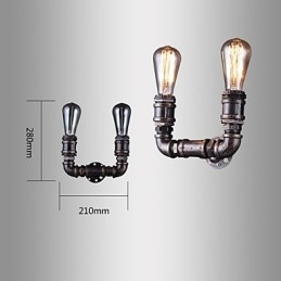 2 Lys Vintage Metall Vannrørsvegglampe Med Edison-Pære