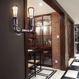 2 Lys Vintage Metall Vannrørsvegglampe Med Edison-Pære