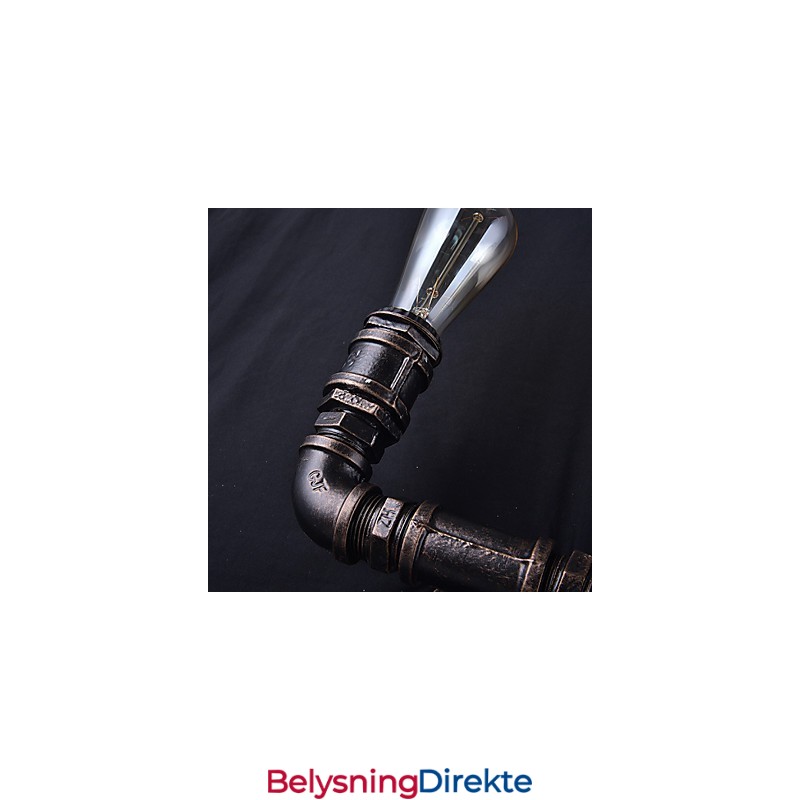 2 Lys Vintage Metall Vannrørsvegglampe Med Edison-Pære