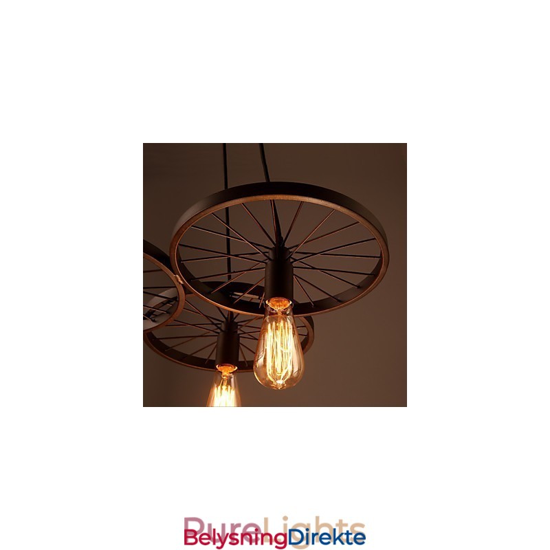 Loft Retro Pendellamper Amerikansk Landlig Smijernslysekrone I Industriell Stil Med Hjul