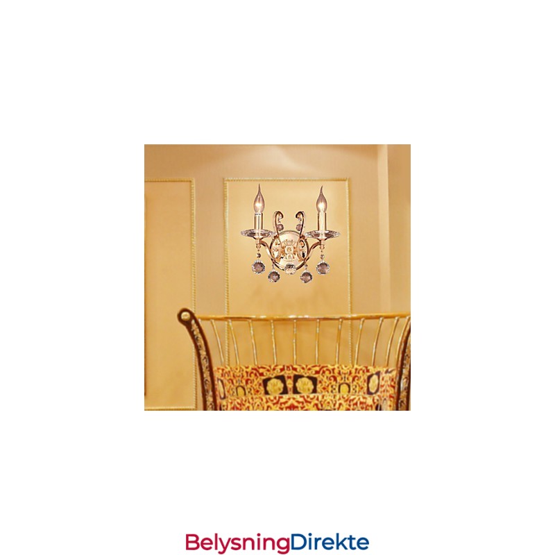 Gyllen Krystallvegglampe Med 2 Lys