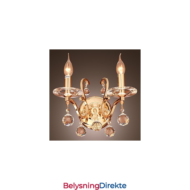 Gyllen Krystallvegglampe Med 2 Lys