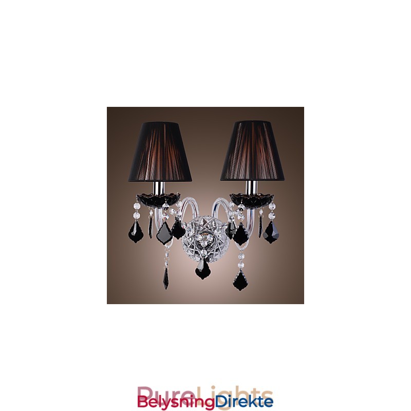 Krystallvegglampe Med 2 Lys I Stoffskjerm