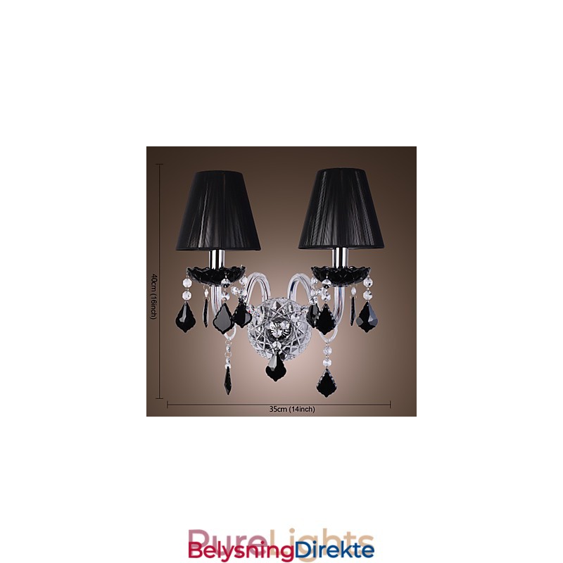 Krystallvegglampe Med 2 Lys I Stoffskjerm