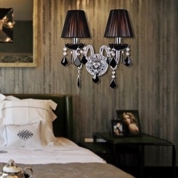 Krystallvegglampe Med 2 Lys I Stoffskjerm