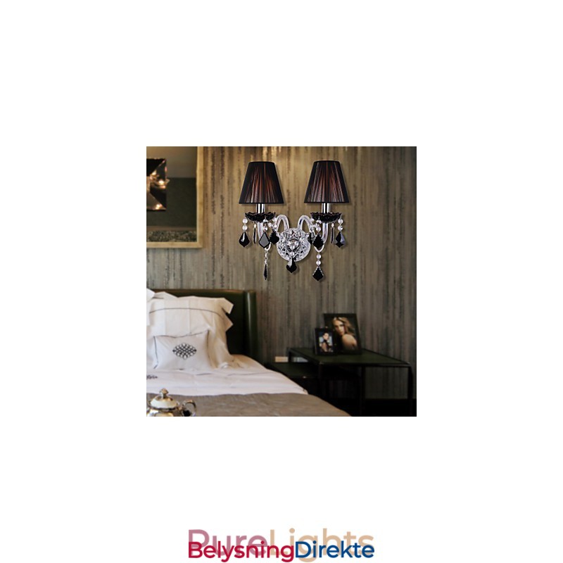 Krystallvegglampe Med 2 Lys I Stoffskjerm